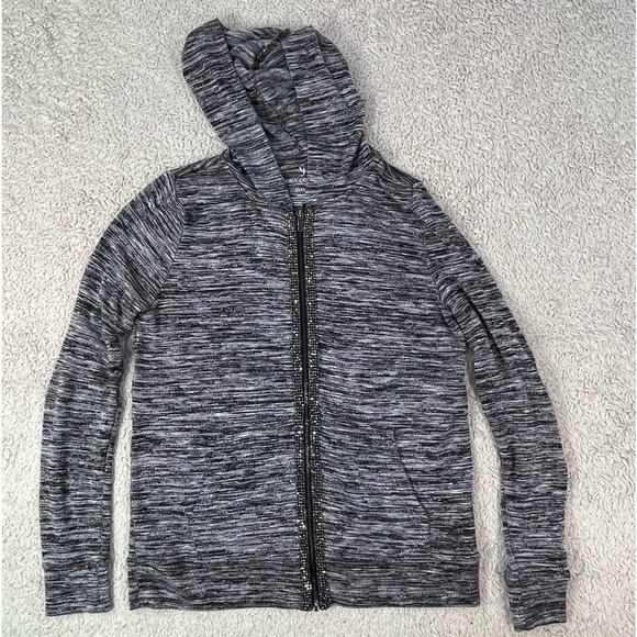 Juicy Couture Zip Up Hooded Sweatshirt Bling Beaded Embellishment on Front Sz S - Picture 1 of 7